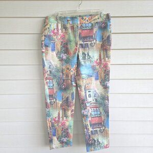 NWT Molly Bracken Colorful Italian scene Venice cropped pants